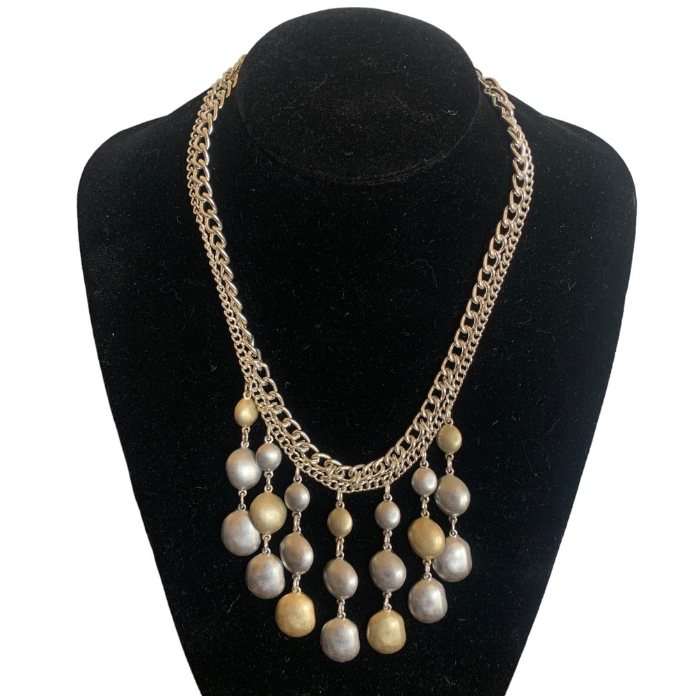 Chico's Gold and Silver Tone Double Clasp Chain Link Bib Necklace‎ Statement